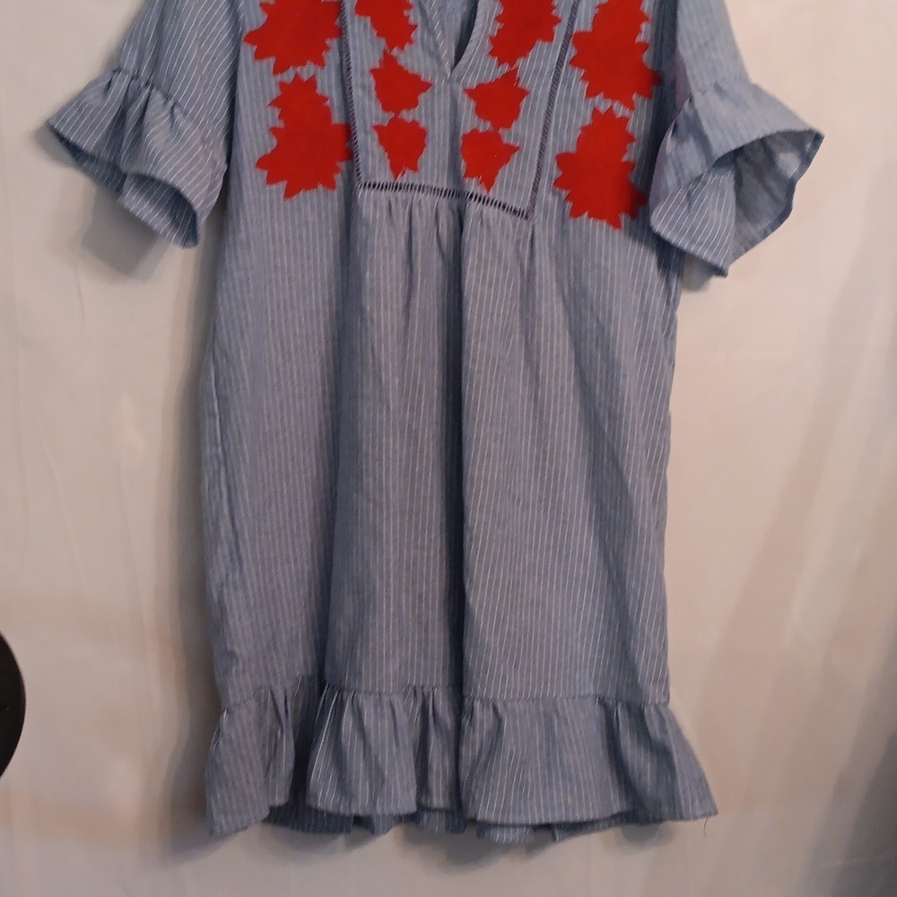Entro Striped Blue Top with Red Floral Detail - Picture 3 of 7
